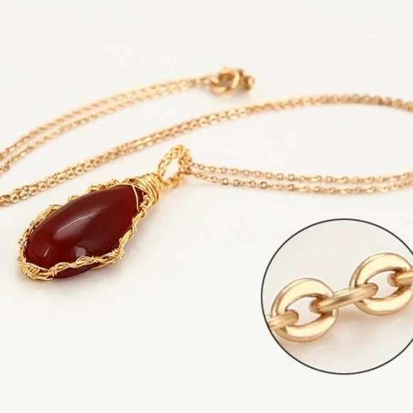Natural Red Onyx Teardrop Handmade 18k Gold Plated Necklace - Picture 7 of 7